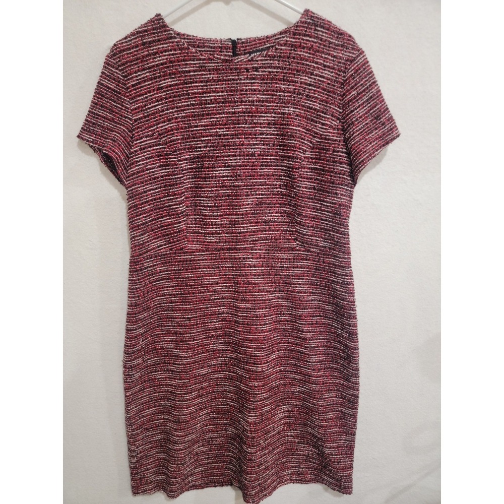 KARL LAGERFELD PARIS Tweed Shift Dress Womens Sz 14 Red Black White Short Sleeve